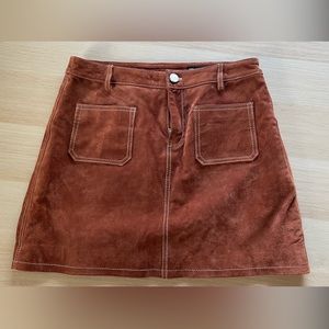 Suede leather mini skirt